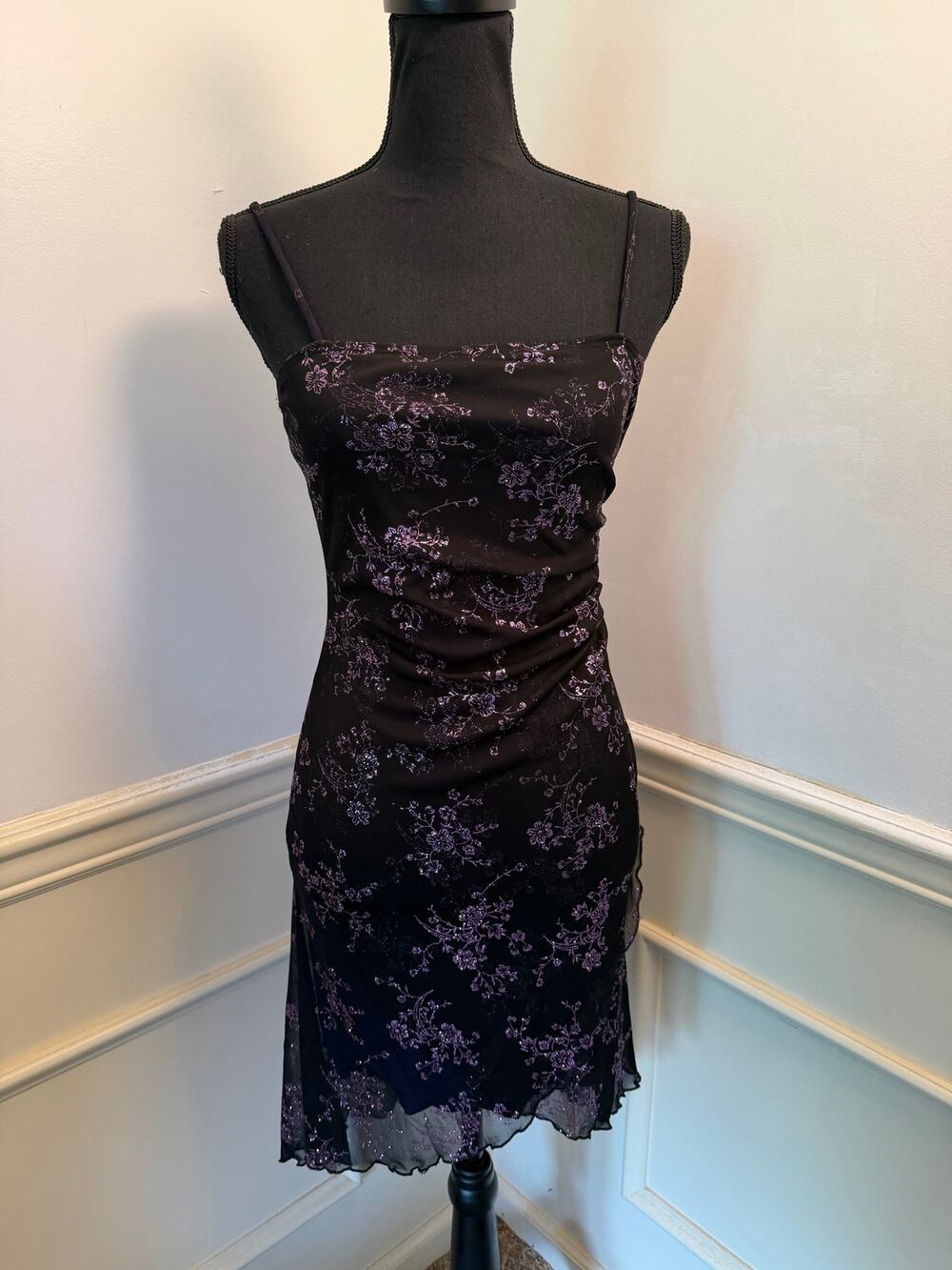 Vintage 90s/Y2K Candy Rocket Glitter Floral Mesh Dress Whimsigoth Fairy Gothic